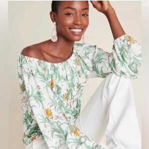 Anthropologie Cascais Tropical Floral bird off the shoulder puff sleeve top